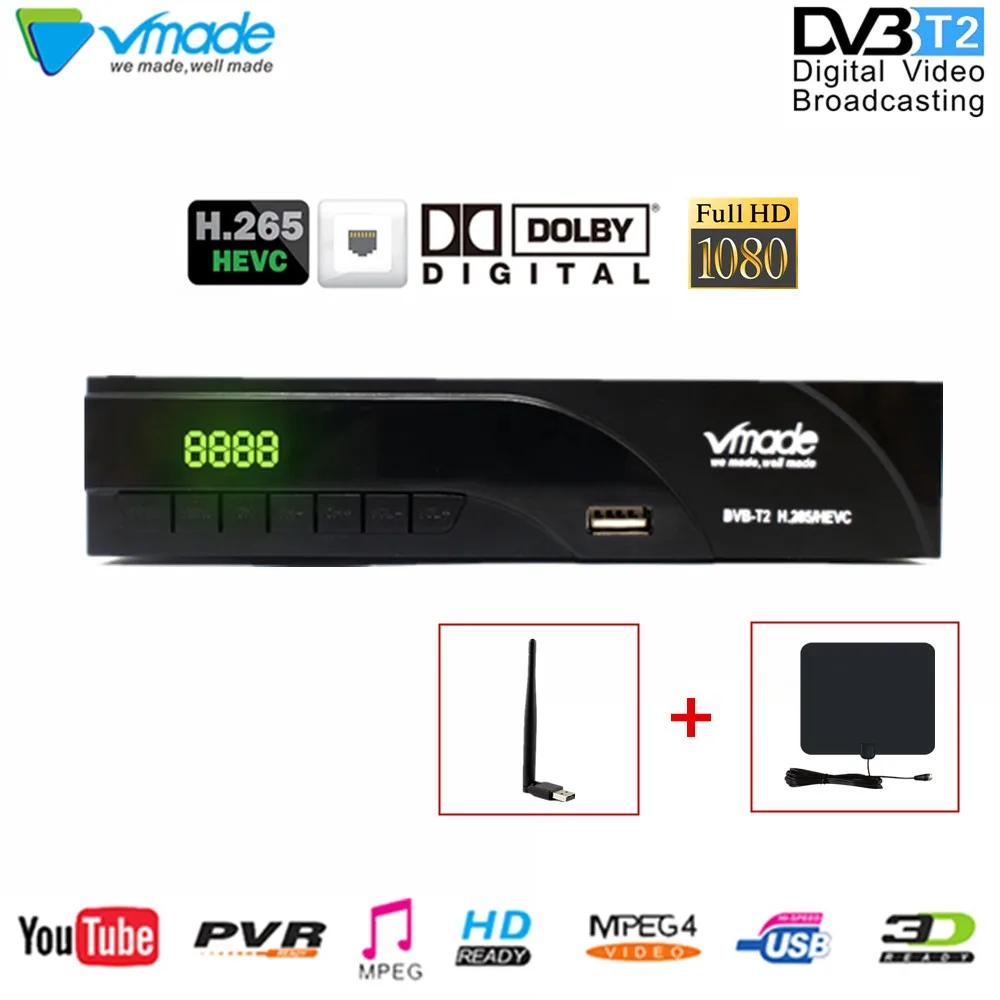 Vmade H.265 AC3 MPEG-4 DVB-T2 цифровая ТВ коробка Dvb-T2 наземный приемник Dvb T2 k6 телевизионная