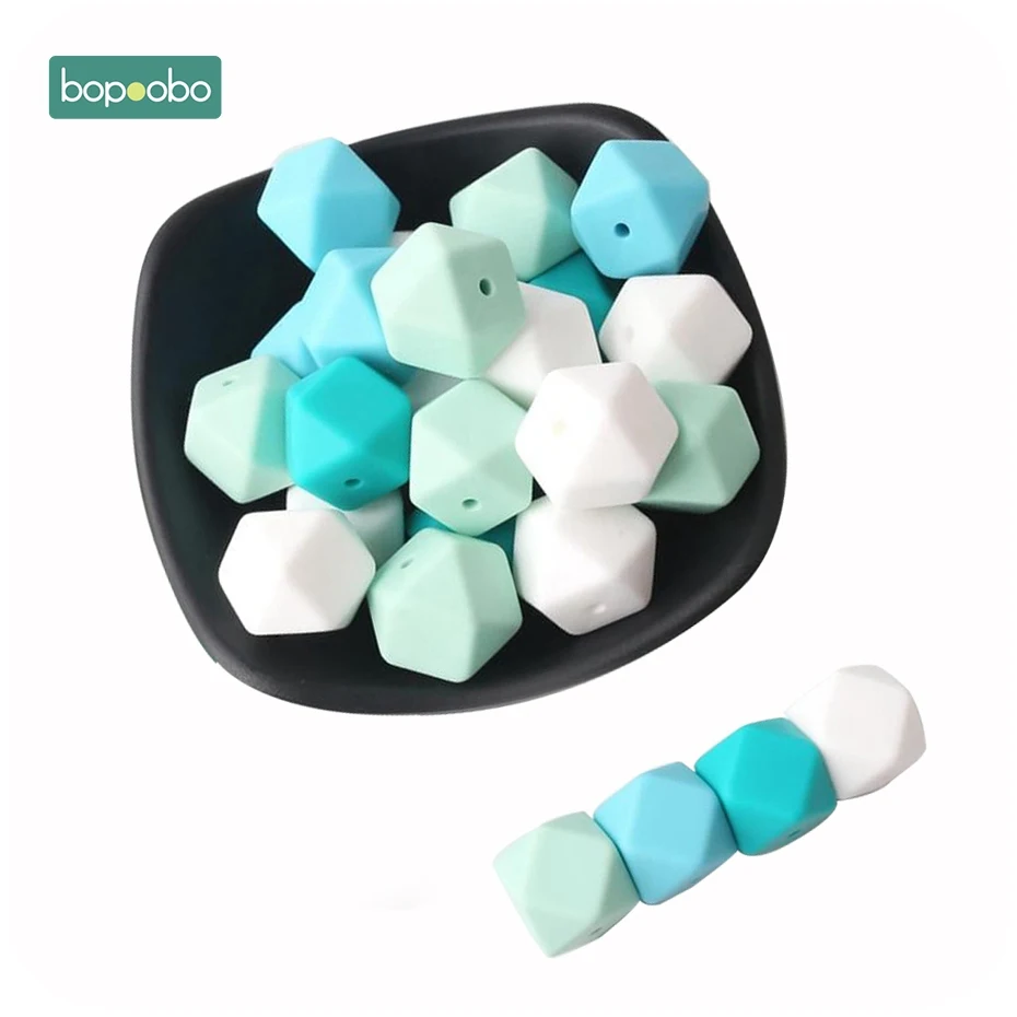 Green Series Bopoobo 17 мм силиконовые бусины для кормления аксессуары 10 шт. красочные силиконовые шестигранные бусины Монтессори игрушки Детские принадлежности для кормления - Цвет: Green Series