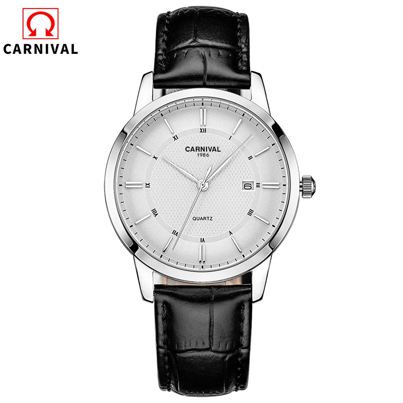 Carnival Mens Watches Top Brand Luxury Leather Strap Waterproof Quartz Watch Men Clock Wristwatches montre homme 2019 | Наручные часы