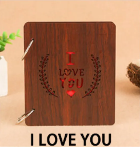 I LOVE YOU 5 дюймов деревянные обложки альбомы персонализированные фотоальбом деревянные подарки 25 страниц вкладыш DIY альбом пользовательские подарки фото галерея - Цвет: I LOVE YOU