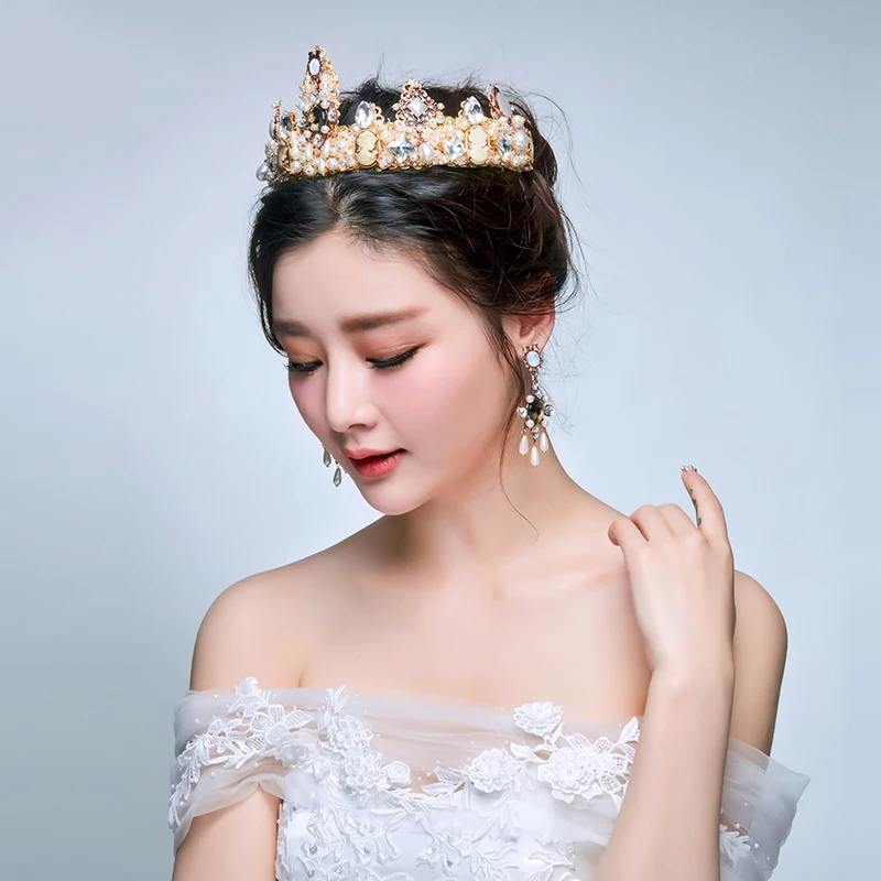 Винтаж барокко Queen Диадемы Корона со стразами Имитация Перл Ретро Свадебные