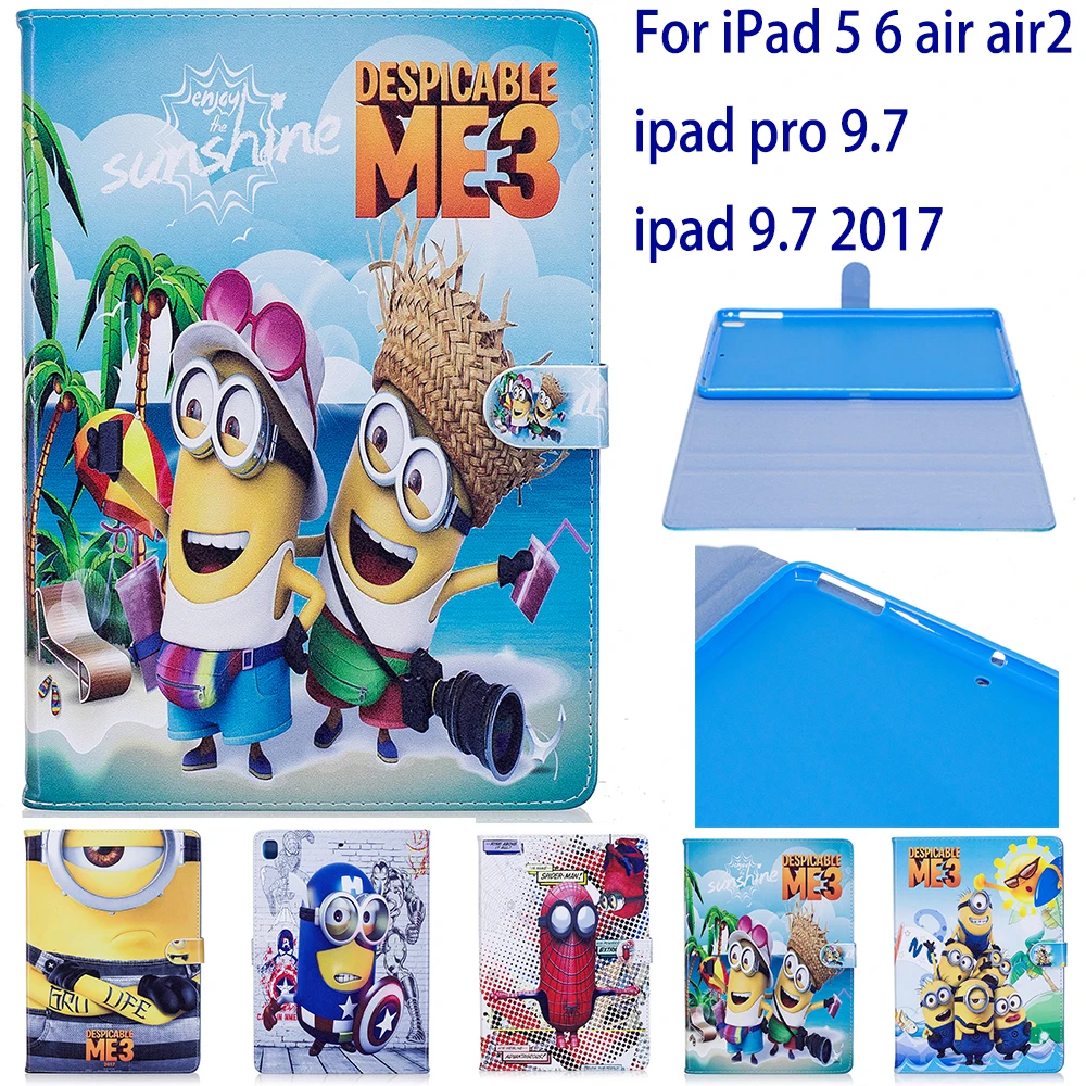 Модный чехол с мультяшным миньоном и подставкой умный для Apple ipad 5 6 air 2 9 7 2017 para capa |
