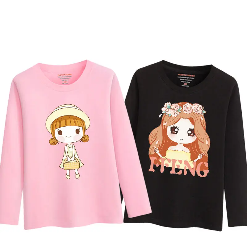 Pink Black05 2 шт./упак. детская одежда для девочек, хлопковая футболка с длинным рукавом для детей, одежда для малышей с героями мультфильмов; мягкие свитшоты футболки 6 10 15Yrs - Цвет: Pink Black05