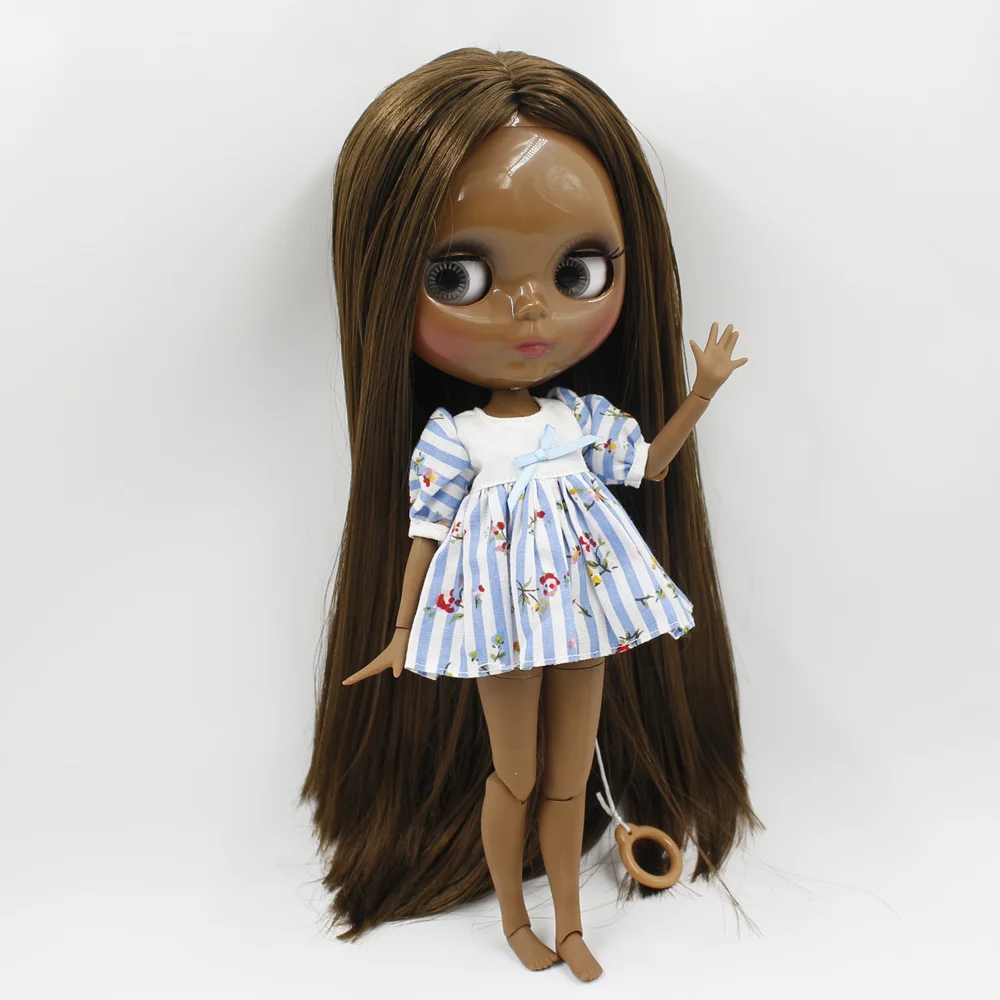 Темная кожа 1/6 Blyth doll супер черный тон темно коричневые прямые волосы азон тело