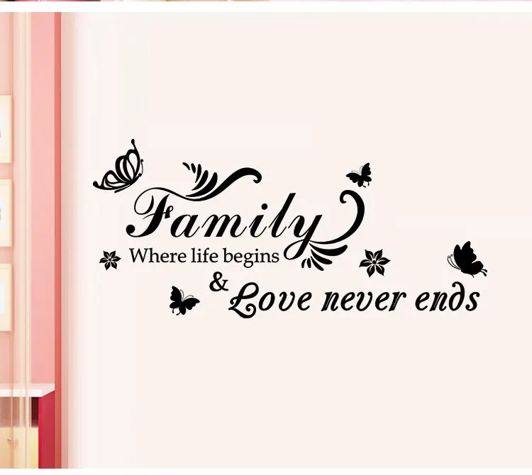 Наклейка на стену Семья где жизнь начинается съемная виниловая наклейка