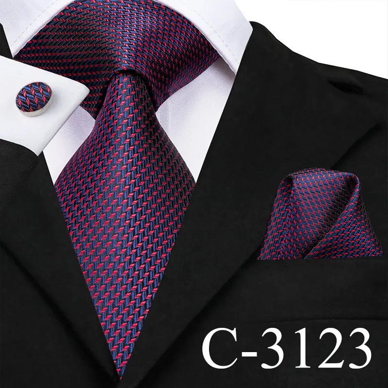 C-3123 Hi-Tie мужской галстук набор шелковый галстук высокое качество носовые платки Запонки Набор Модный свадебный кармашек квадратный синий цветочный галстук - Цвет: C-3123