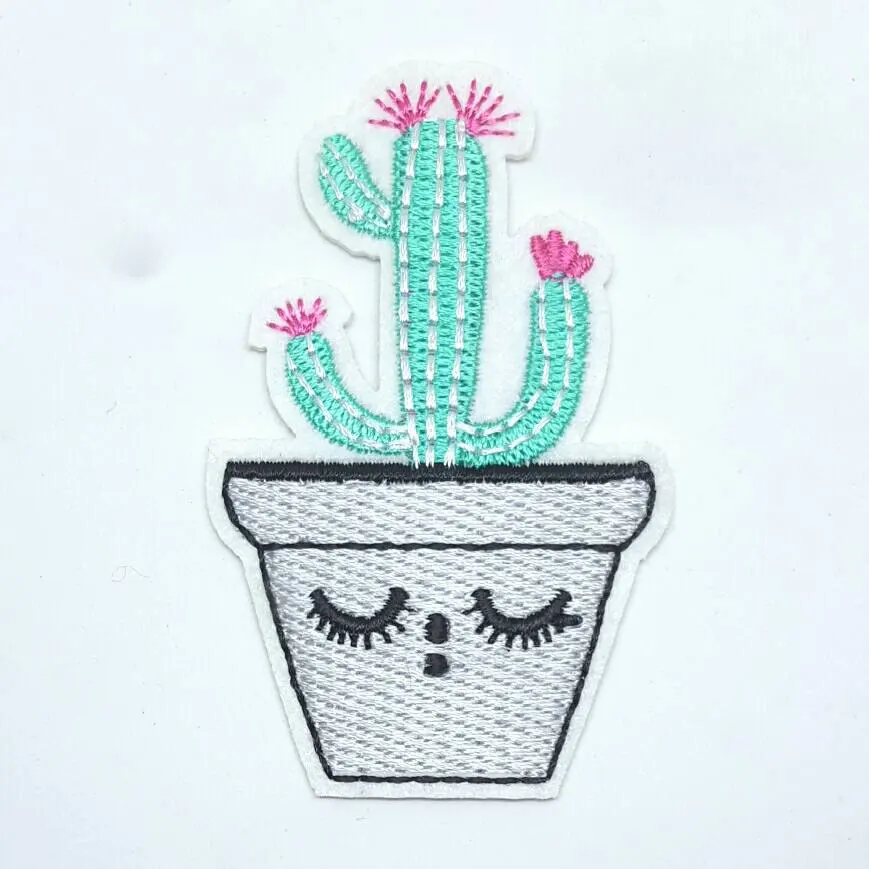 2 шт. милые зеленые нашивки с изображением кактуса Cereus вышитая аппликация