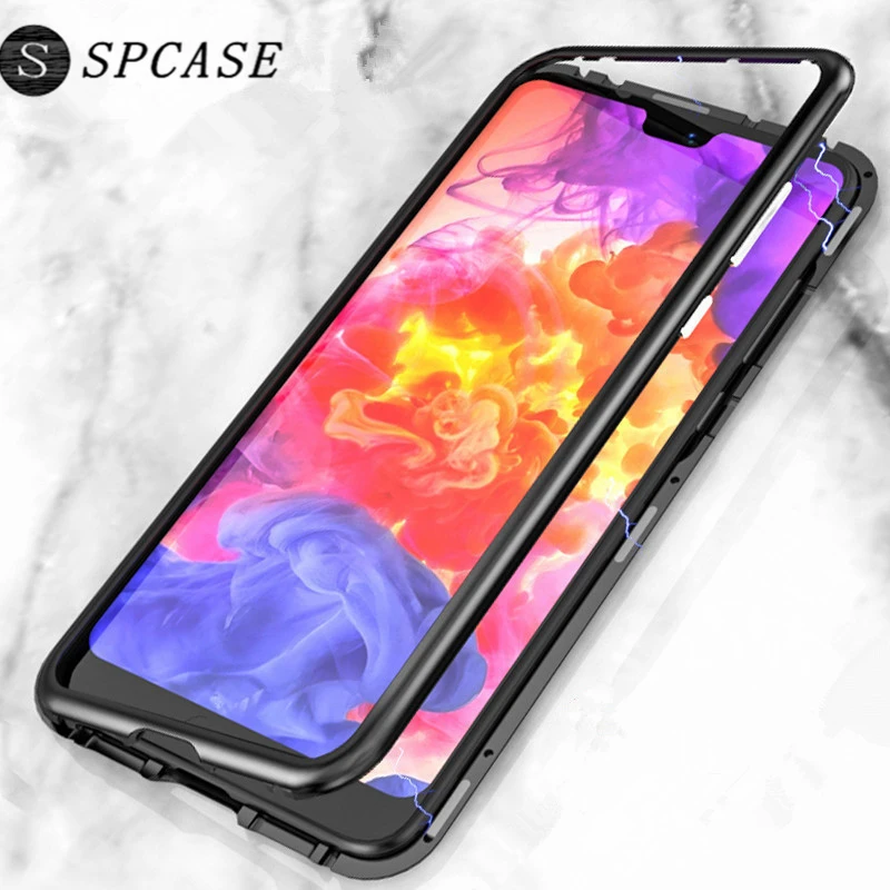 SPCASE Luxury Magnetic Adsorption Metal Frame Phone Cases For Huawei P20 Pro Mate 10 Magnet Tempered Glass Cover |