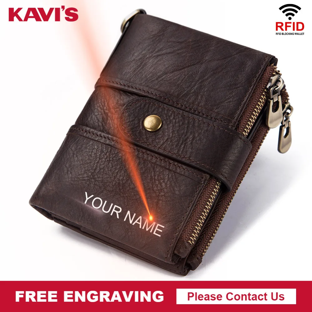 KAVIS натуральная кожа гравировка качество Rfid кошелек для мужчин Crazy Horse кошельки Портмоне Короткий Мужской кошелек мини кошелек