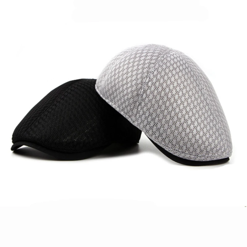 

HT1377 Korea Style Summer Sun Cap Hats Plain Solid Black White Grey Ivy Cabbie Flat Caps Breathable Mesh Men Women Beret Caps
