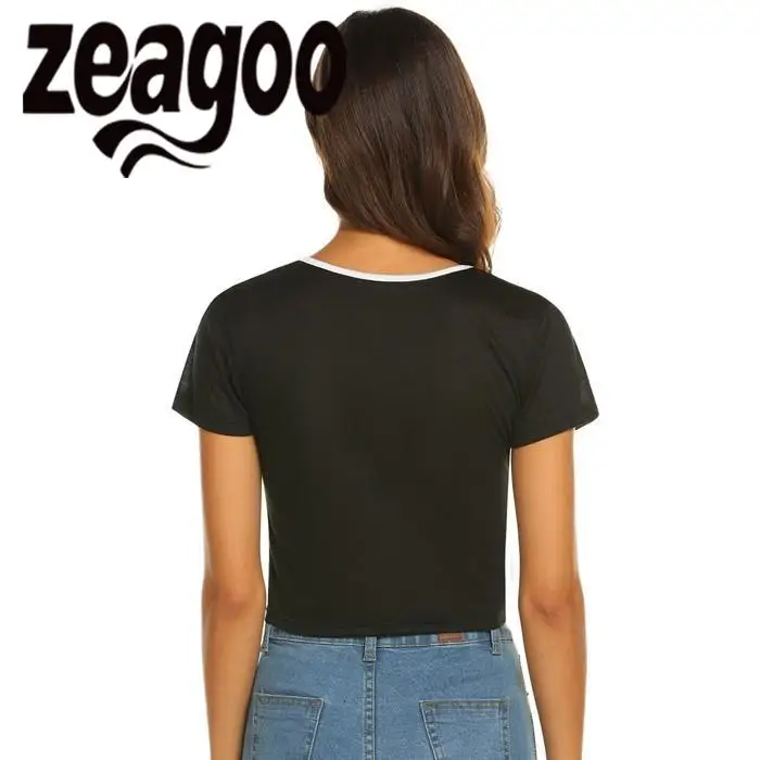 zeagoo LetterU2 Casual O-Neck Short Sleeve Solid Exposed Navel T-Shirt Women | Женская одежда