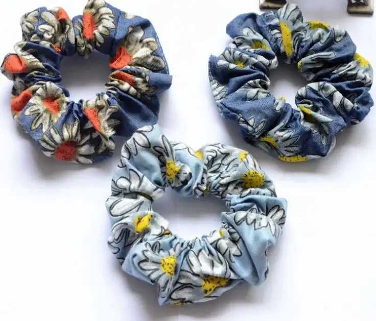 

Free shipping Fashion women sun flower printed hair bands lovely hair scrunchies girl's hair tie accessories ponytail holder