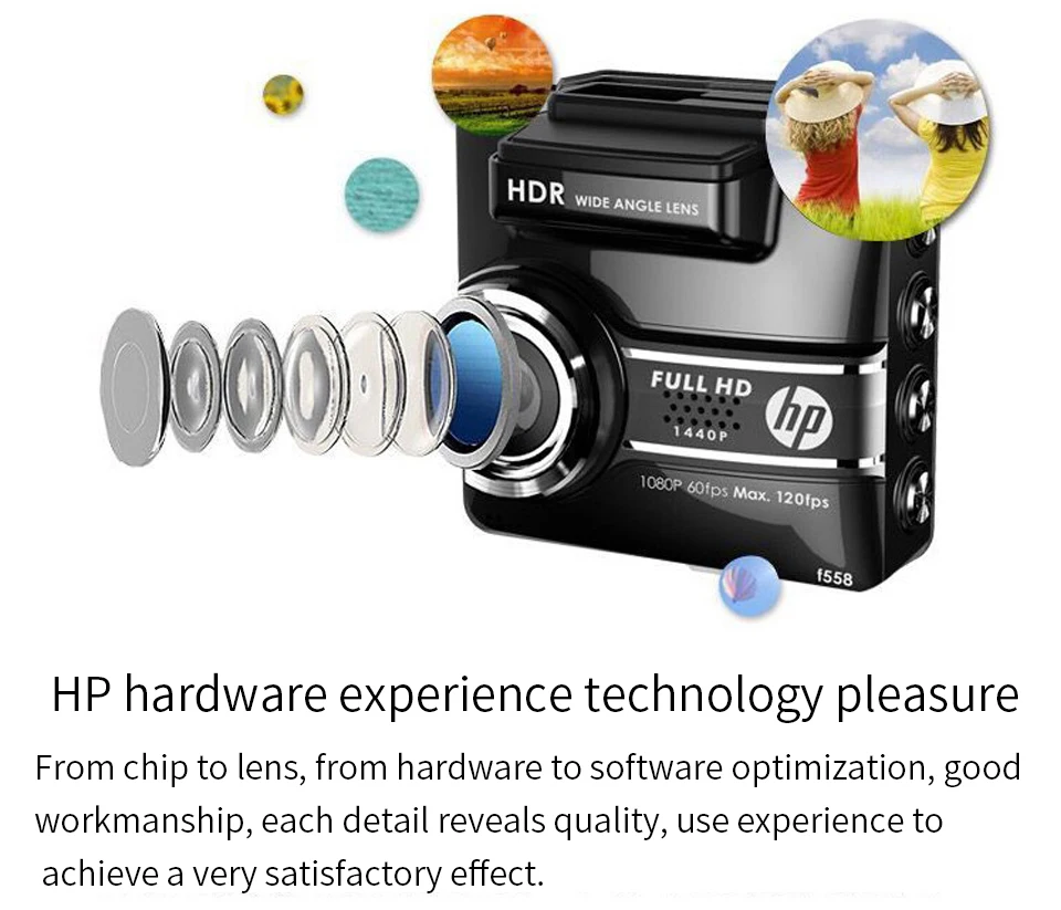 Hp водительский рекордер F558 HD 1440P ночного видения Мини Смарт машина для мониторинга давления в шинах Смарт 156 градусов широкий угол