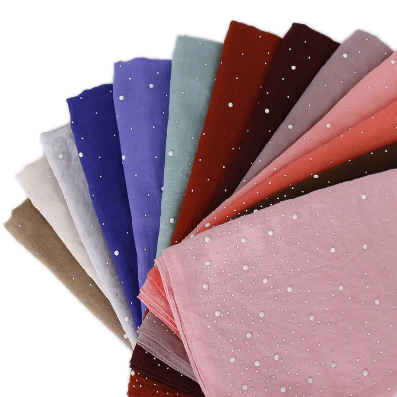 Женский однотонный бисер шарф хиджабы хлопок платки жемчуг шарфы Повязки на