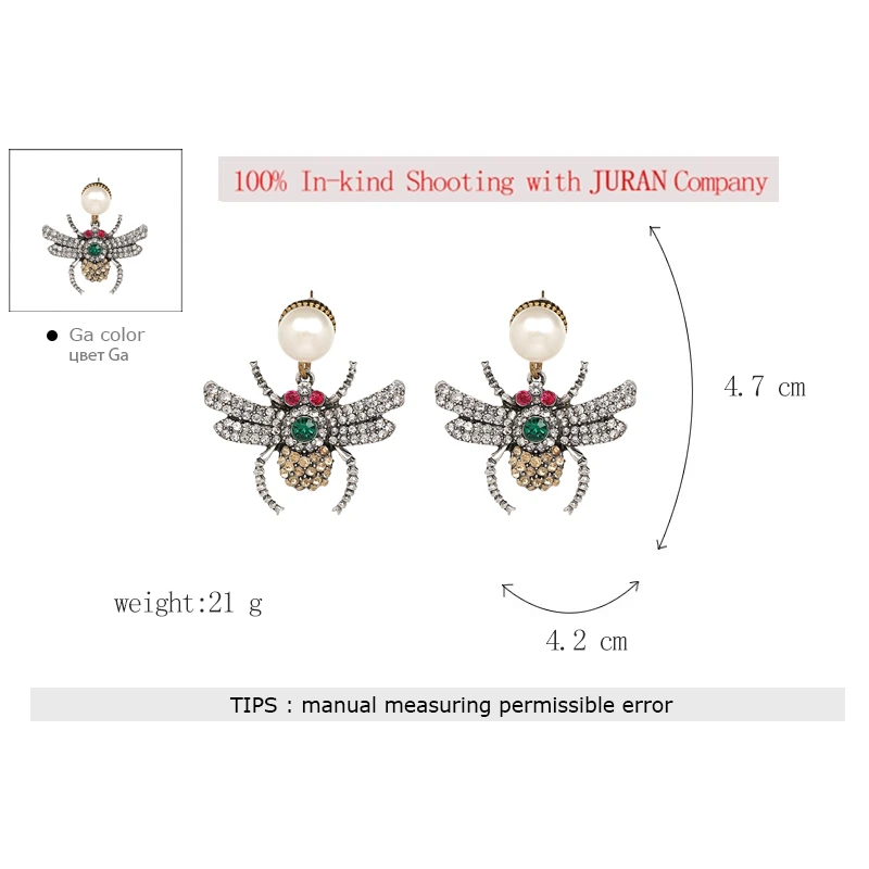 

JURAN 2020 new arrival Bee crystal earrings party jewelry accessories cute pearl statement insect stud earrings for women