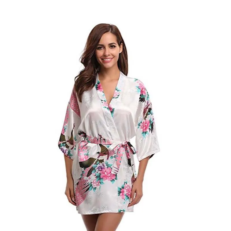 Женский шелковый халат-кимоно с принтом размеры S M L XL XXL XXXL | Женская одежда
