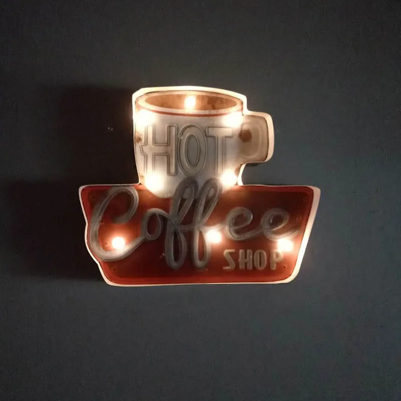 Горячая Кофейня светодиодный светильник лампа металлическая жестяная вывеска