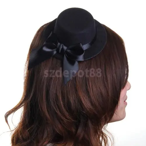Женская мини шляпа Вуалетка Burlesque Millinery головной убор с бантом черный|mini top hat