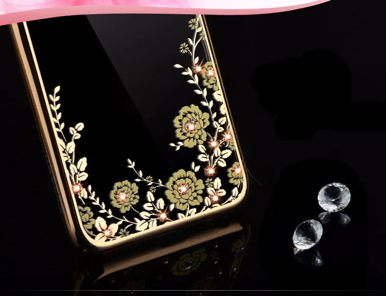 Capinha Para роскошное платье с цветочным узором с цветочным диаманта Bling Стразы чехлов из термопластичного полиуретана(TPU чехол для iPhone XS MAX XR XS X 6S 5S SE 8 6 7 Plus, 7, 8 лет