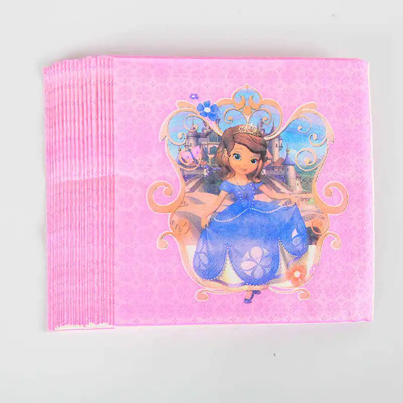 20pcs napkins София принцесса первый год детские украшения для дня рождения Детские вечерние принадлежности для девочек вечерние украшения набор посуды - Цвет: 20pcs napkins