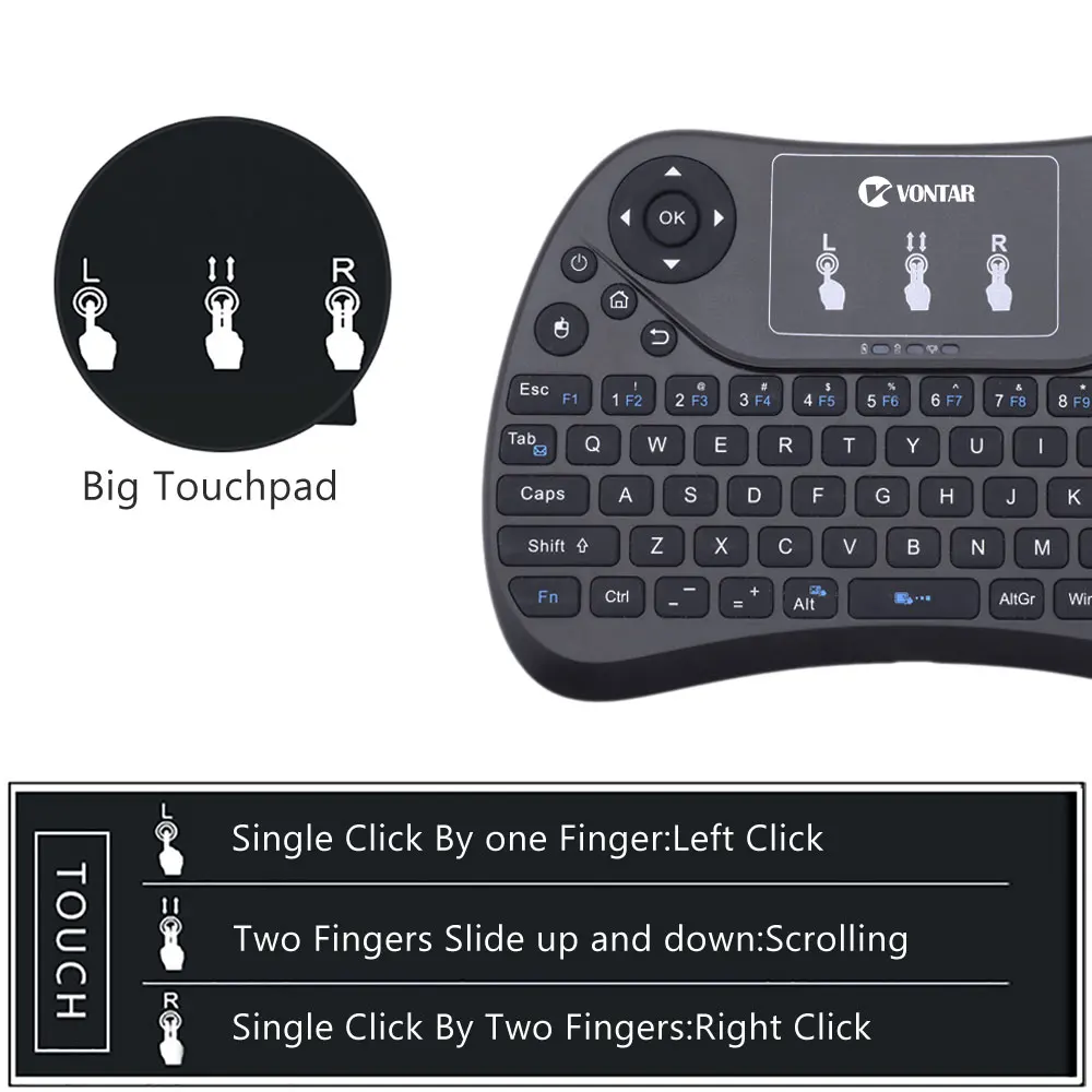 VONTAR TX2 Plus Air mouse QWTREY Keyboard 2,4G Беспроводная Мини-Клавиатура Тачпад Fly mouse с подсветкой Android tv BOX X96mini X96