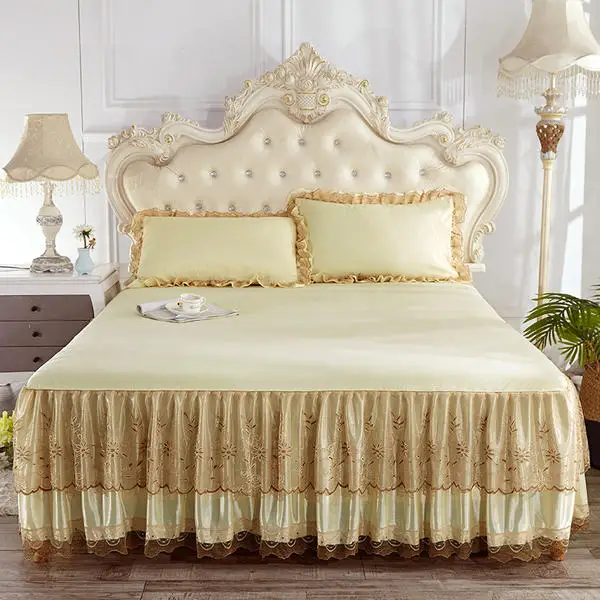 Качественное кружевное постельное белье Комплект Принцесса король/Полный/Королева Размер покрывала простыня+ 2 шт наволочки покрывало свадебный подарок - Цвет: E-3