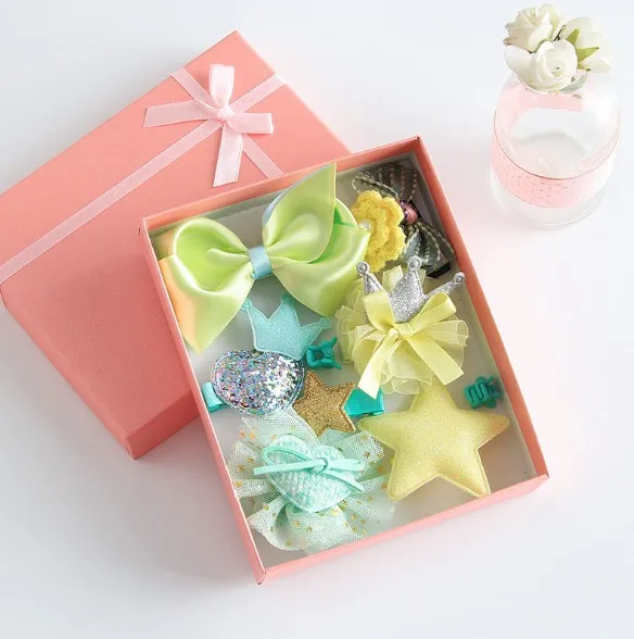 10 в одном Корея Babyshower Box ленты для волос Бобби Pin Babygirl Дети Свадьба День рождения