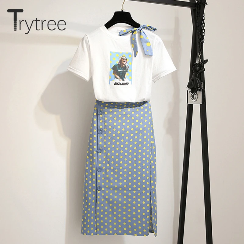 Trytree женский летний комплект из двух предметов повседневный топ в горошек с