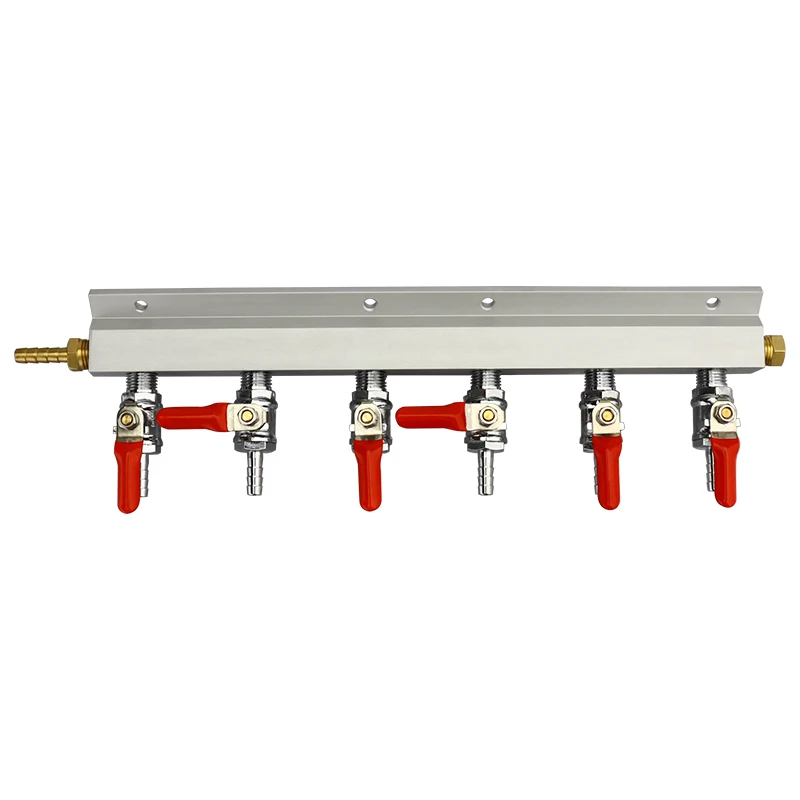 6-Way CO2 компонентов коллектор с обратные клапаны хромированный 1/4 дюйма Barb 6 выходов-настенное крепление бочонок для разливного пива Co2 сплиттер