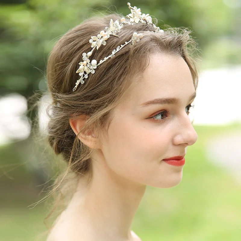 SLBRIDAL Серебряные стразы кристалл натуральным жемчугом свадебное украшение на голову для волос лоза аксессуары для волос подружки невесты Для женщин ювелирные изделия