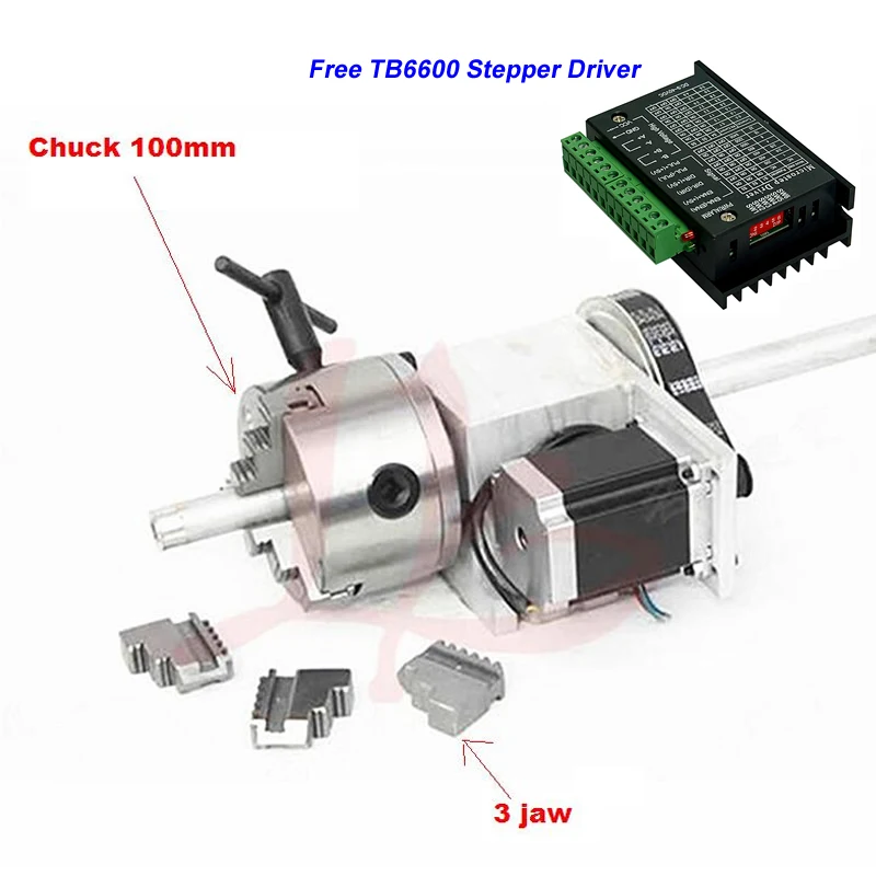 

Center Height 65MM 3 Jaw 100mm Chuck Hollow Shaft CNC 4th Axis Rotary + TB6600 57 Stepper Motor Driver for CNC Machine