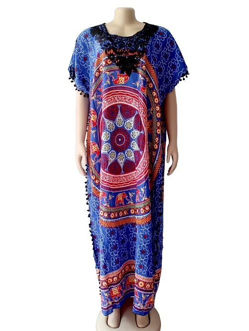 Синий Dashikiage черное кружевное с аппликацией Африканское женское свободное платье с шарфом - Цвет: Синий