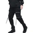 Брюки мужские на молнии LBZ57, уличная одежда в стиле хип-хоп, джоггеры, хлопковые брюки-султанки с лентой, повседневные облегающие спортивные, черные, 2019