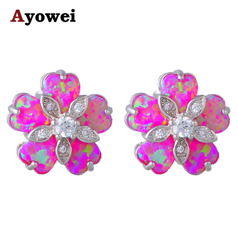 Женские серьги-пусеты OE581A с цветком розового или серебряного цвета | Украшения и