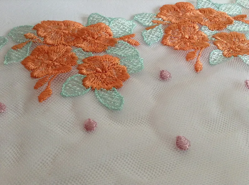 top quality 12.9cm wide dyed yarn embroidery lace trim nylon net base polyester XERY0817G | Дом и сад