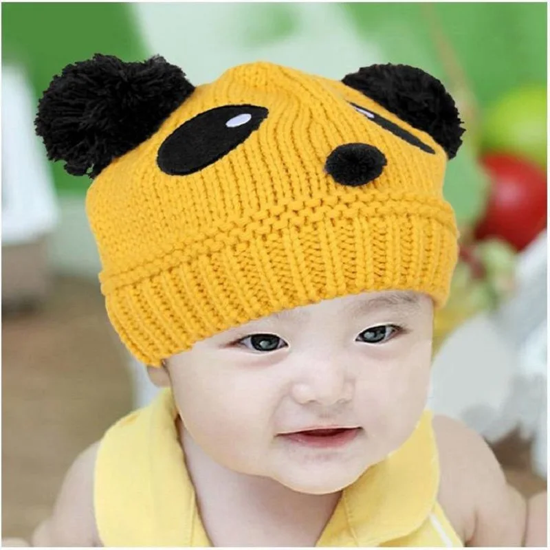 Panda Knitted Baby Girls Hats for Bebes Wool Newborn Cap Kids winter hat Boys Beanie Child Bucket Hat Bonet Knitting | Детская одежда и