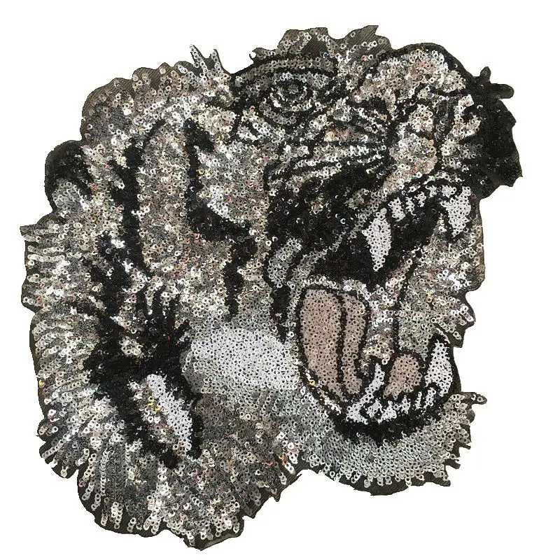 

2PCS Silver Sequins Tiger Patches for Clothes T-shirt DIY Decoration Patch Fashion Applique Patches Iron on Paillettes Paste