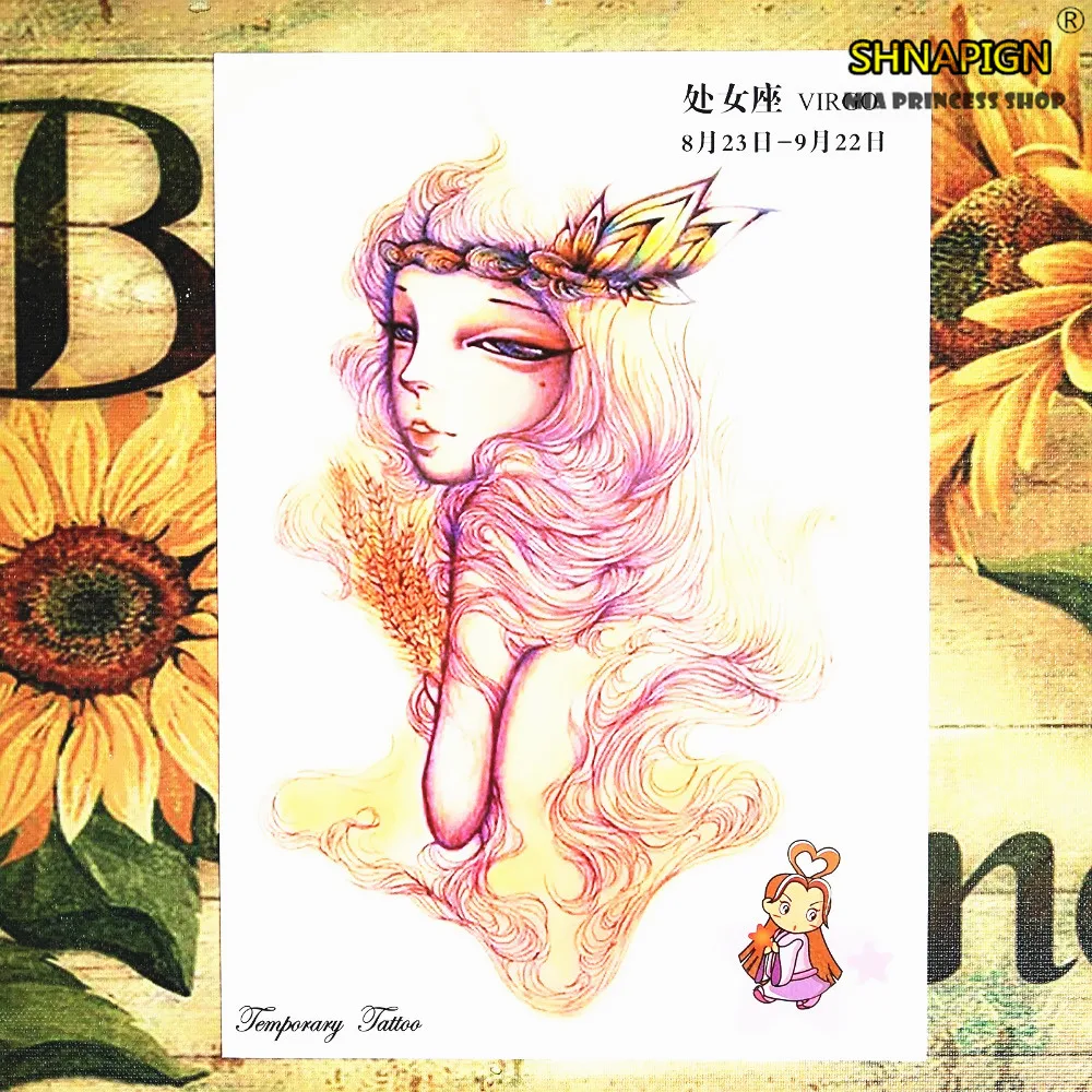 SHNAPIGN Вирго Новый дизайн 12 знаков зодиака временная татуировка наклейки 21*15 см