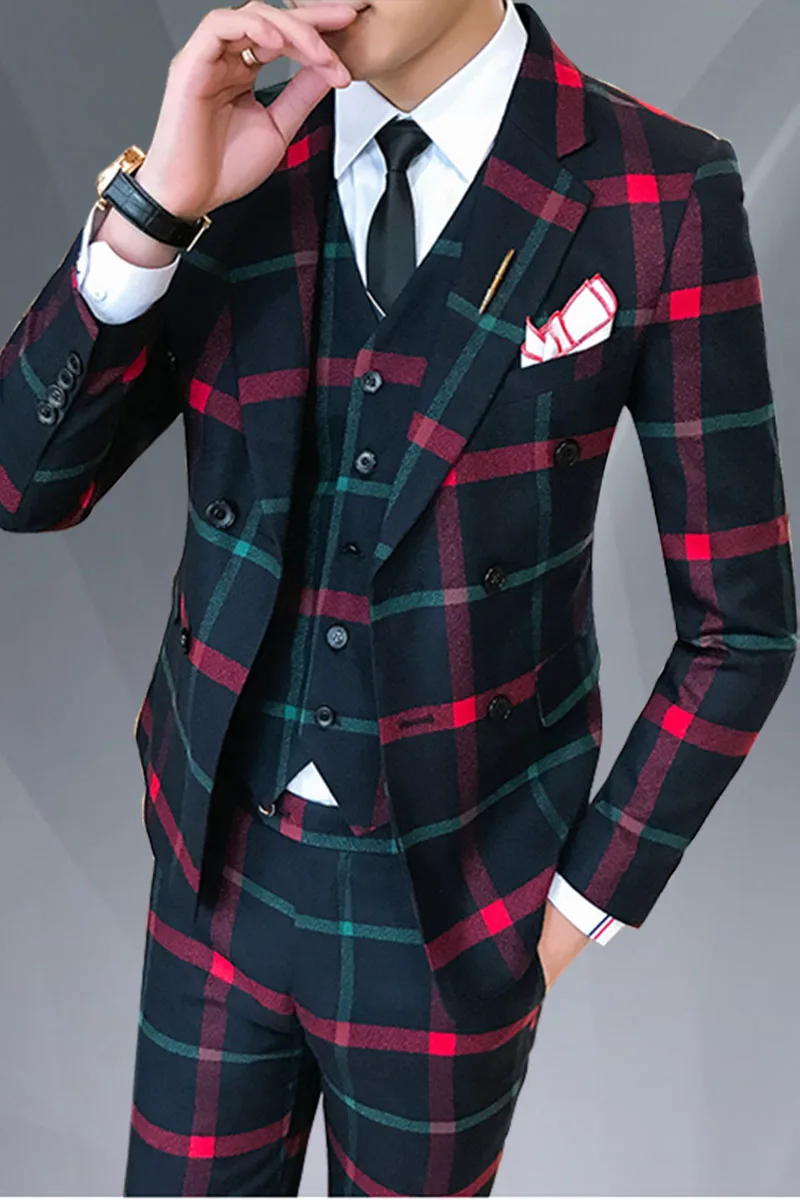 Новый клетчатый костюм из полиэстера с одной пряжкой мужской деловой Тонкий