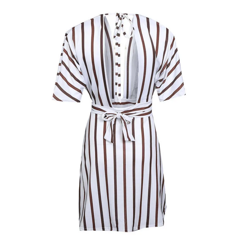 Verkauf Frauen Sommer Urlaub Taste Kleider Neue Kurzarm Abend вечерние полосатые короткие мини платья Kleid