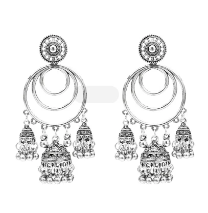 Индийские свадебные серьги для невесты, женские Jhumka Большие колокольчики, длинная ниспадающая кисточка, серьги, золото, серебро, Афган, Египет, Турция, этнические ювелирные изделия - Окраска металла: Silver Metal