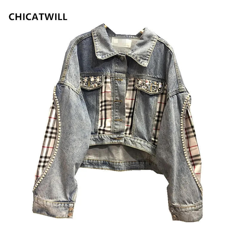 CHICATWILL 2019 английский консервативный стиль клетчатый лоскутный Топ джинсовые
