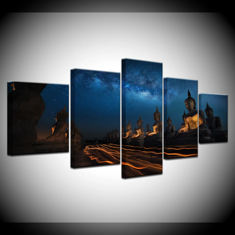 

Artwork Painting HD Printed Canvas Poster Home Decor 5 Panel Ancient Buddha Statue Framework Wall Living Room Modular Pictures