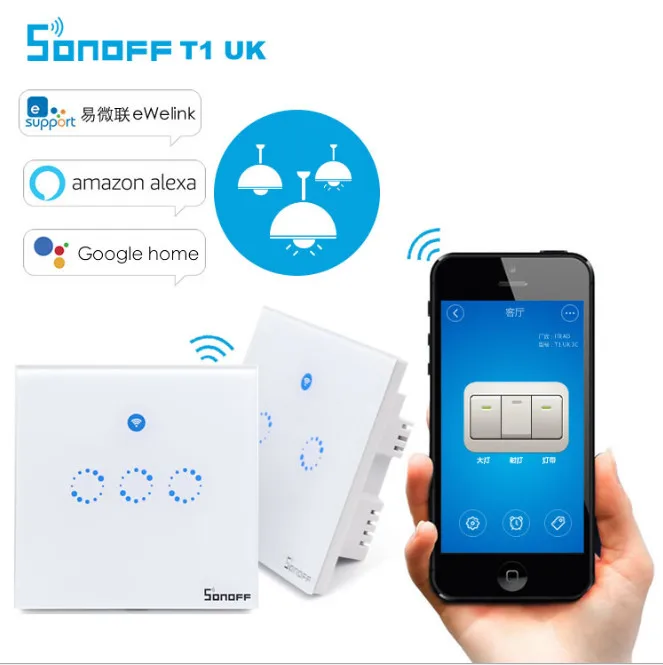 Sonoff T1 английская панель 1/2/3 банды умный настенный сенсорный выключатель света