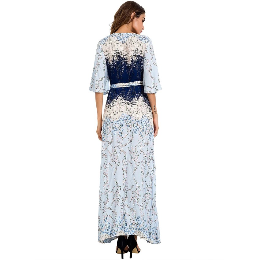 Цветочный принт Длинные платья Для женщин Лето 2018 Мода Boho Стиль Макси платье