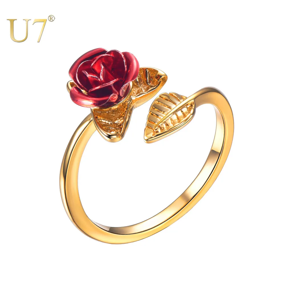 

U7 Rose Flower Resizable Finger Rings for Women Girls Mother's Day Gift Jewelry Open Ring Support Dropshipping Wholesale R1019