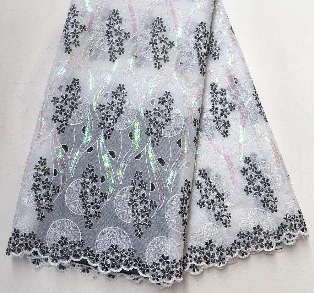 Latest 100% Swiss Design High Quality White silver sequins African wedding fabrics 5 Yards white double French net lace | Дом и сад