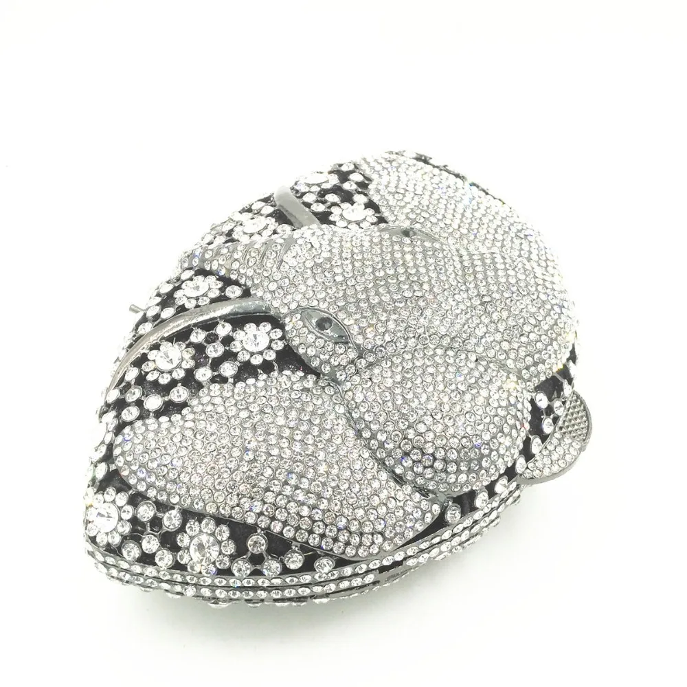 

2018 Luxury Crystal Elephant Head Clutch Purse Evening Bags Silver Clutches Women Wedding Party Handbags Ladies Shoulder Bag