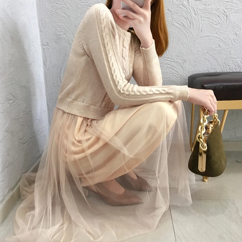 Платье Свитер женское Осеннее/зимнее теплое с длинным рукавом|dress vestidos|long knitted