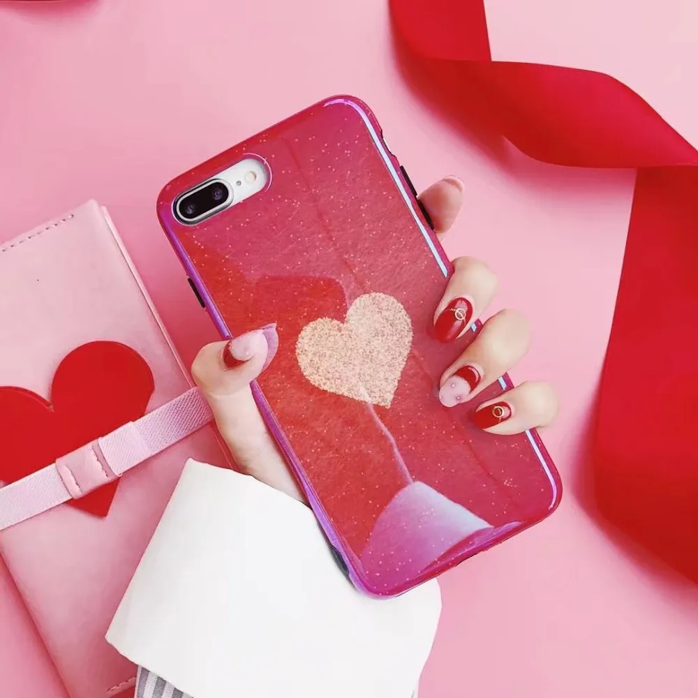 ORYKSZ For iphone x Case Love Heart Patterned Mirror Phone 6S 6 7 8 Plus Cover 3D Vintage Coque Capa Shell |